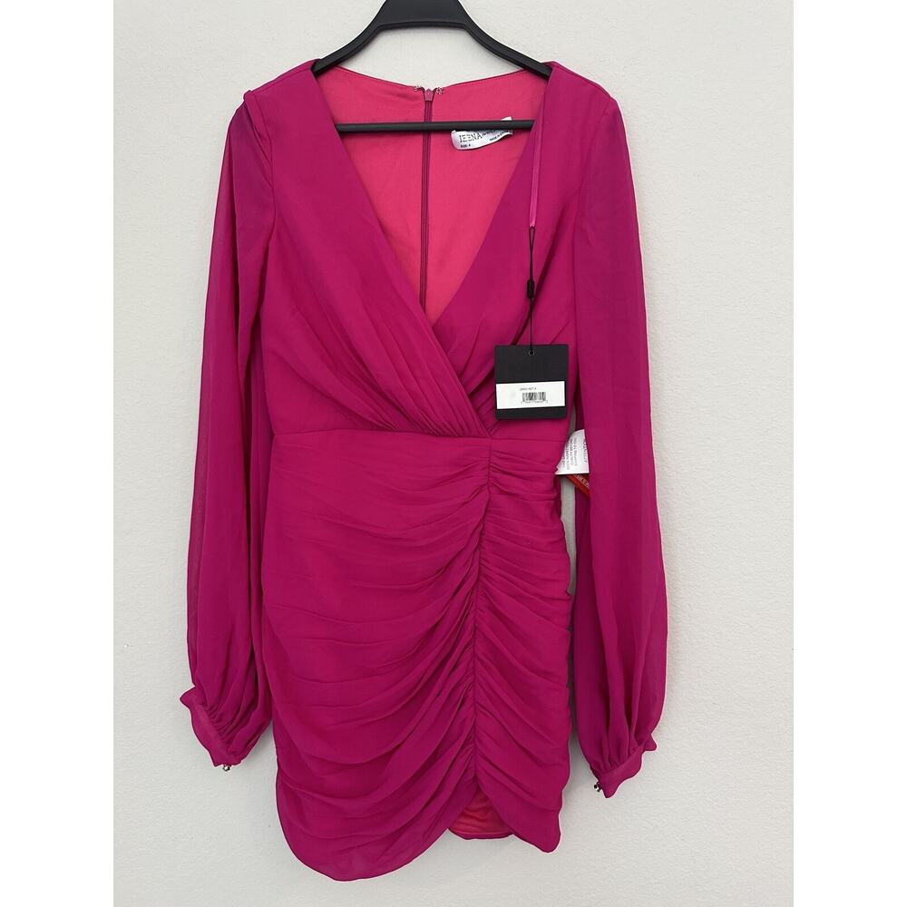 New Ieena For Mac Duggal Magenta Pink Long Sleeve Ruched Wrap Dress 26655 Size 4